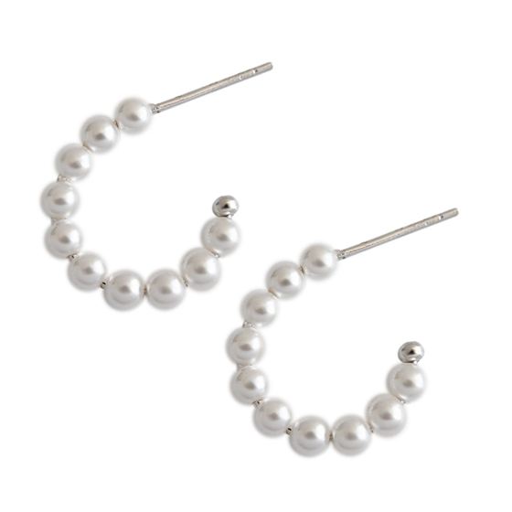 Shell Pearl Circle 925 Sterling Silver Hoop Earrings