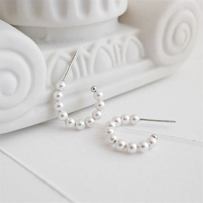 Shell Pearl Circle 925 Sterling Silver Hoop Earrings