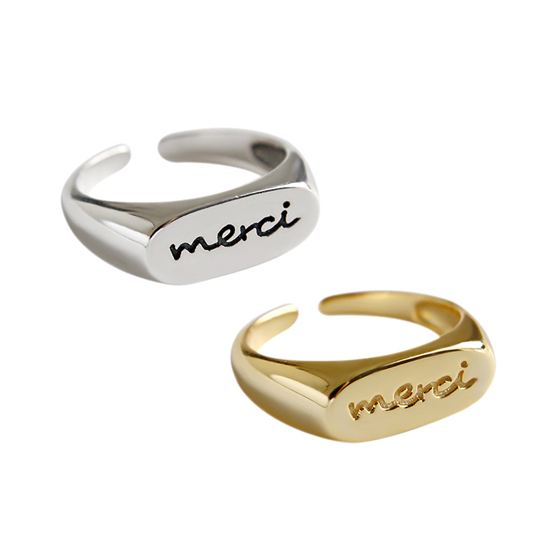 Office Merci Letters 925 Sterling Silver Adjustable Ring