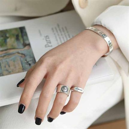 Office Merci Letters 925 Sterling Silver Adjustable Ring