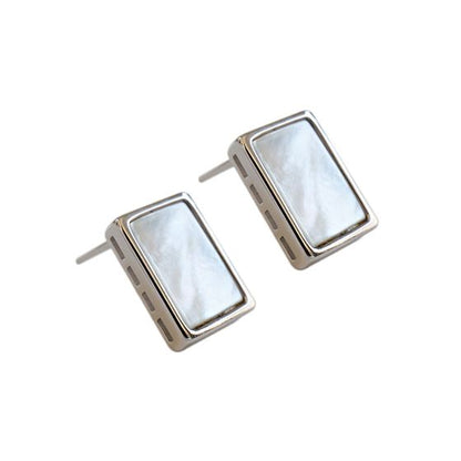 Geometric Rectangle Shell 18k & 925 Sterling Silver Stud Earrings