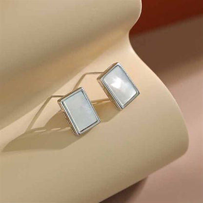 Geometric Rectangle Shell 18k & 925 Sterling Silver Stud Earrings