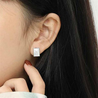 Geometric Rectangle Shell 18k & 925 Sterling Silver Stud Earrings