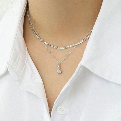 Cute Mini Alpaca Animal 925 Sterling Silver Necklace