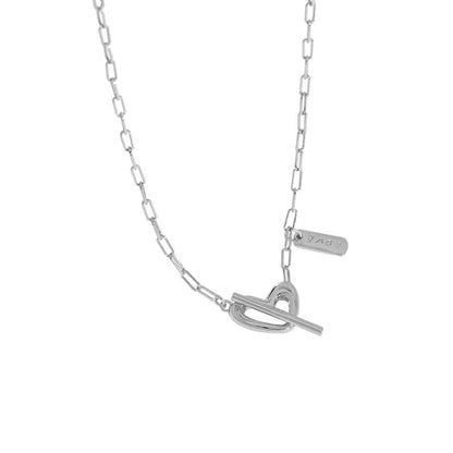 Women Irregular Hollow Heart LOVE Letter 925 Sterling Silver Necklace