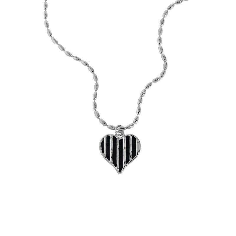 Fashion Irregular Black Epoxy Heart 925 Sterling Silver Necklace