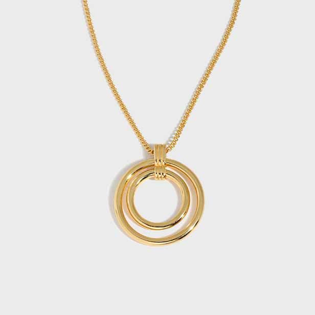 Simple Mother Daughter Circle Rings 925 Sterling Silver Necklace