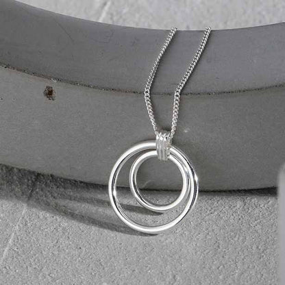 Simple Mother Daughter Circle Rings 925 Sterling Silver Necklace