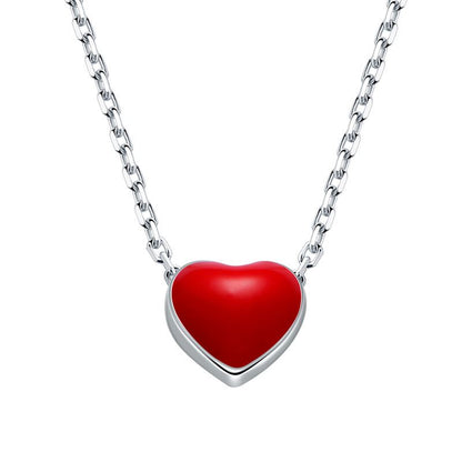 New Mini Red Heart Chain 925 Sterling Silver Necklace