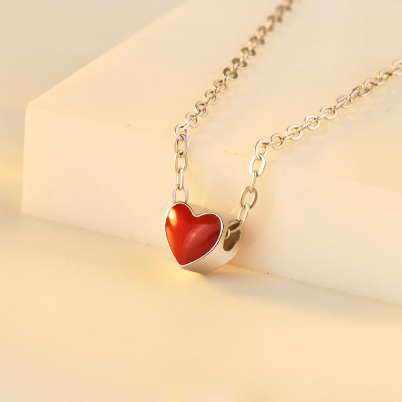 New Mini Red Heart Chain 925 Sterling Silver Necklace