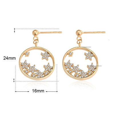 CZ Babysbreath Flower Circle Sweet 925 Sterling Silver Dangling Earrings