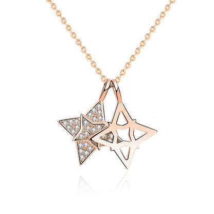 Modern CZ Quadrangular Star Hollow Gold 925 Sterling Silver Necklace