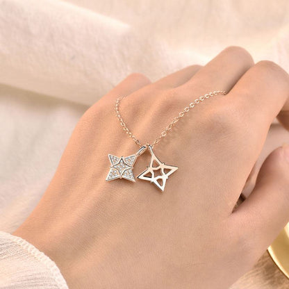 Modern CZ Quadrangular Star Hollow Gold 925 Sterling Silver Necklace