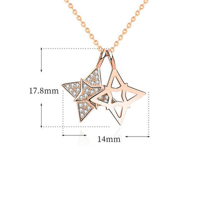 Modern CZ Quadrangular Star Hollow Gold 925 Sterling Silver Necklace