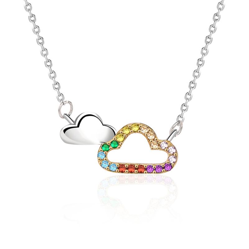 Girl Colorful CZ Hollow Cloud 925 Sterling Silver Necklace