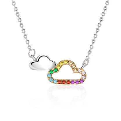 Girl Colorful CZ Hollow Cloud 925 Sterling Silver Necklace