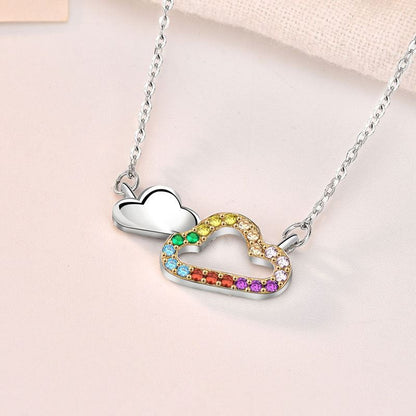 Girl Colorful CZ Hollow Cloud 925 Sterling Silver Necklace