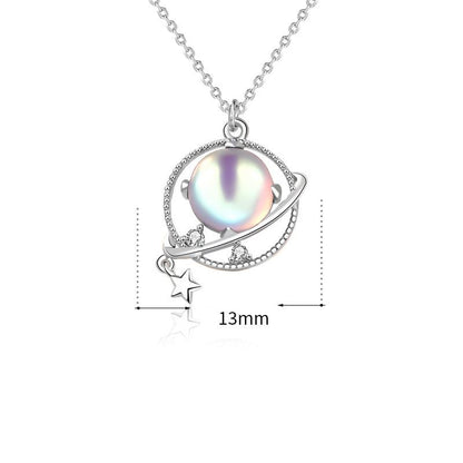 Gift Natural Moonstone Dream Planet Stars 925 Sterling Silver Necklace