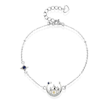 Gift CZ Castle Crescent Moon Star 925 Sterling Silver Bracelet