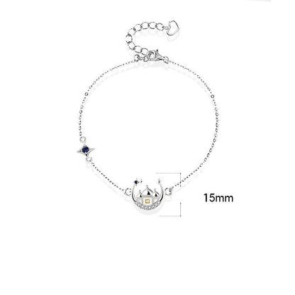 Gift CZ Castle Crescent Moon Star 925 Sterling Silver Bracelet