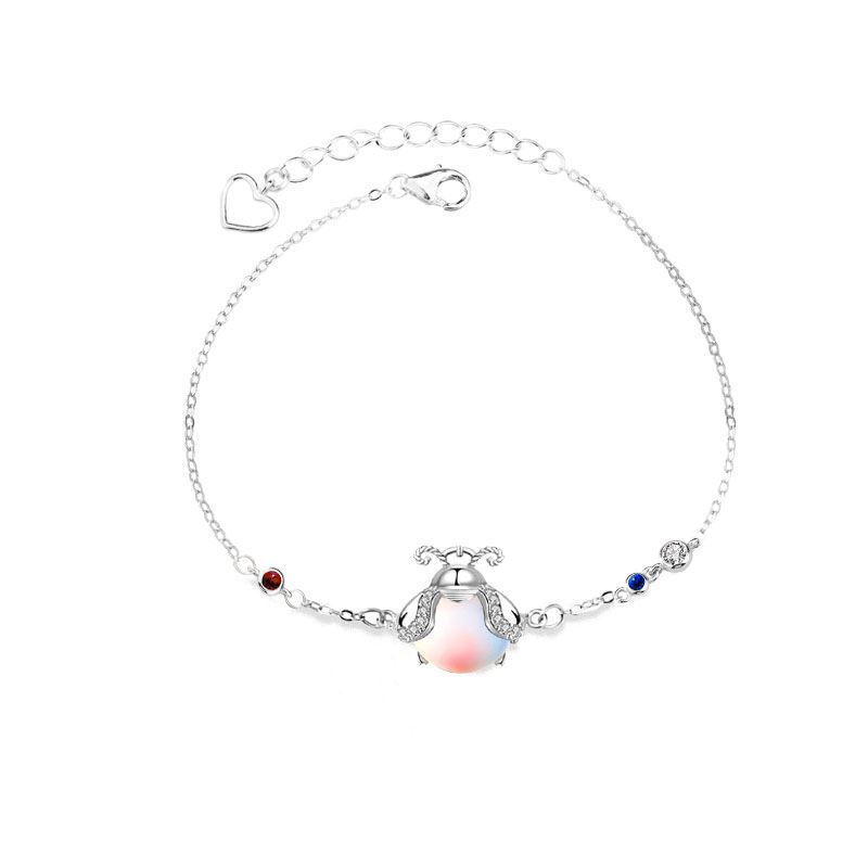 Beautiful CZ Natural Moonstone Glowworm 925 Sterling Silver Bracelet