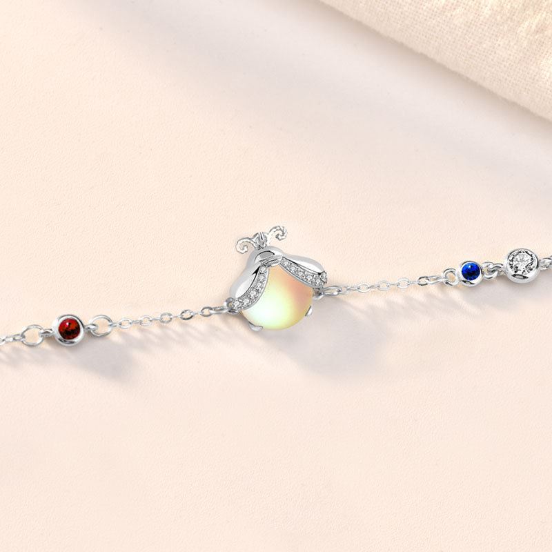 Beautiful CZ Natural Moonstone Glowworm 925 Sterling Silver Bracelet