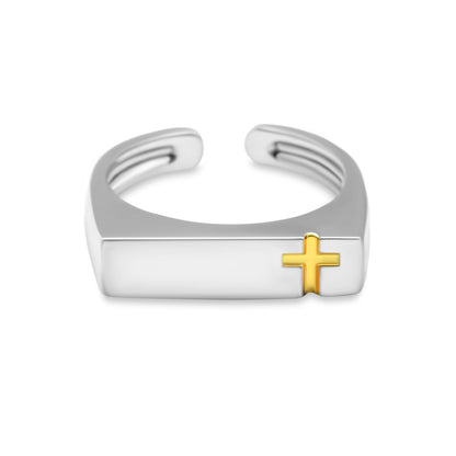 Classic Golden Cross 925 Sterling Silver Adjustable Ring