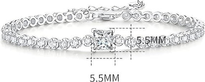 Amazing Sparkling Moissanite Tennis Bracelet  White Gold Plated Over S925 Sterling Silver