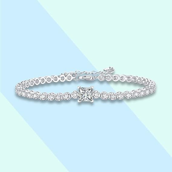 Amazing Sparkling Moissanite Tennis Bracelet  White Gold Plated Over S925 Sterling Silver