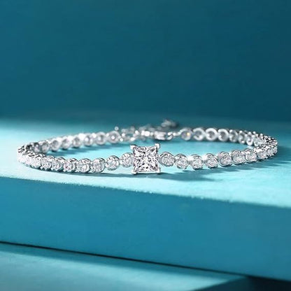 Amazing Sparkling Moissanite Tennis Bracelet  White Gold Plated Over S925 Sterling Silver