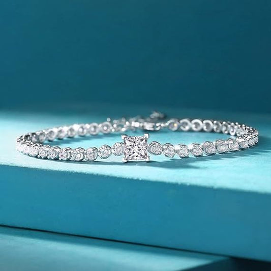 Amazing Sparkling Moissanite Tennis Bracelet  White Gold Plated Over S925 Sterling Silver