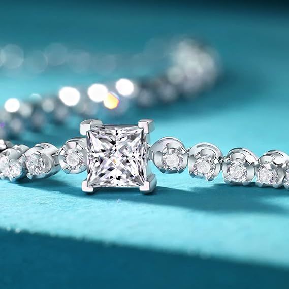 Amazing Sparkling Moissanite Tennis Bracelet  White Gold Plated Over S925 Sterling Silver