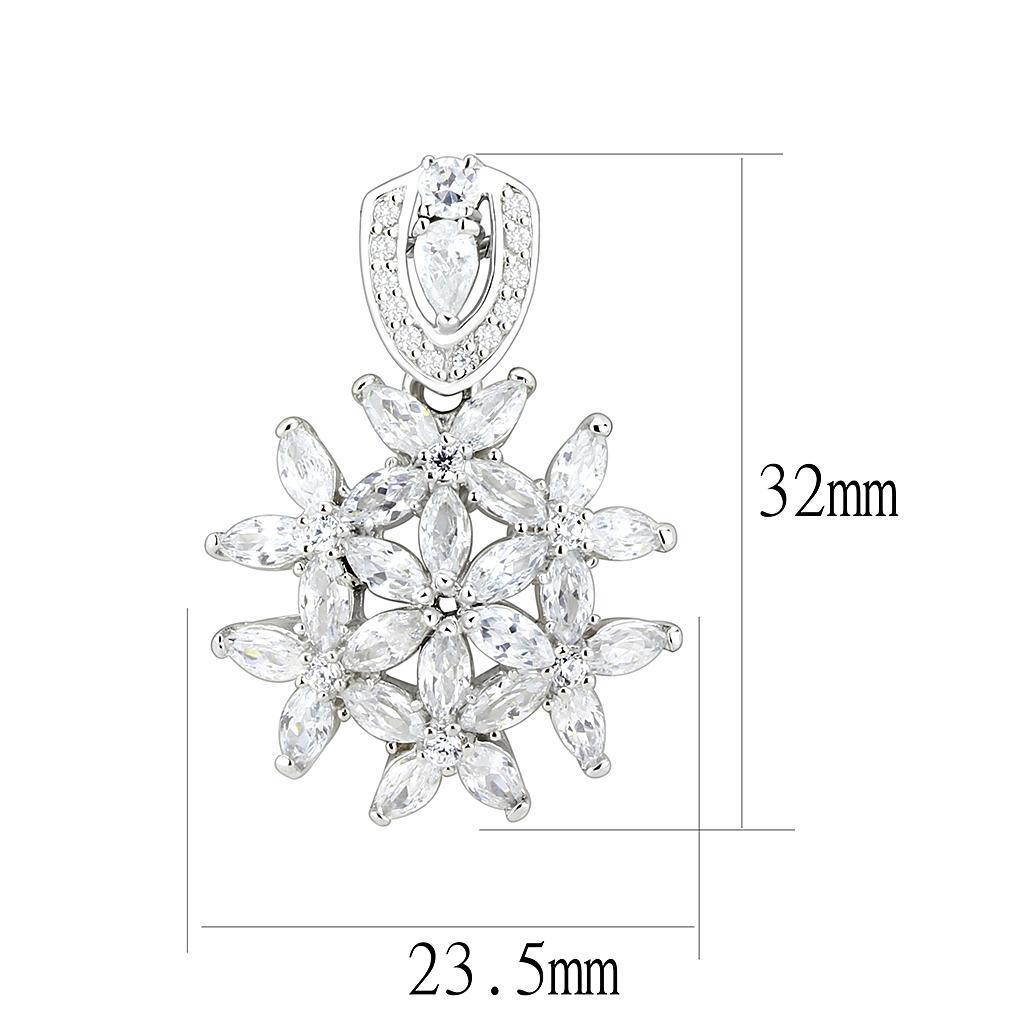 Star Snowflake Star Rhodium 925 Sterling Silver Pendant With Grade AAA CZ