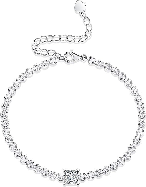 Amazing Sparkling Moissanite Tennis Bracelet  White Gold Plated Over S925 Sterling Silver