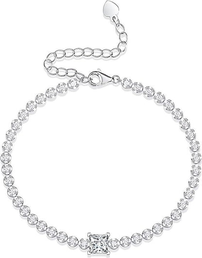 Amazing Sparkling Moissanite Tennis Bracelet  White Gold Plated Over S925 Sterling Silver