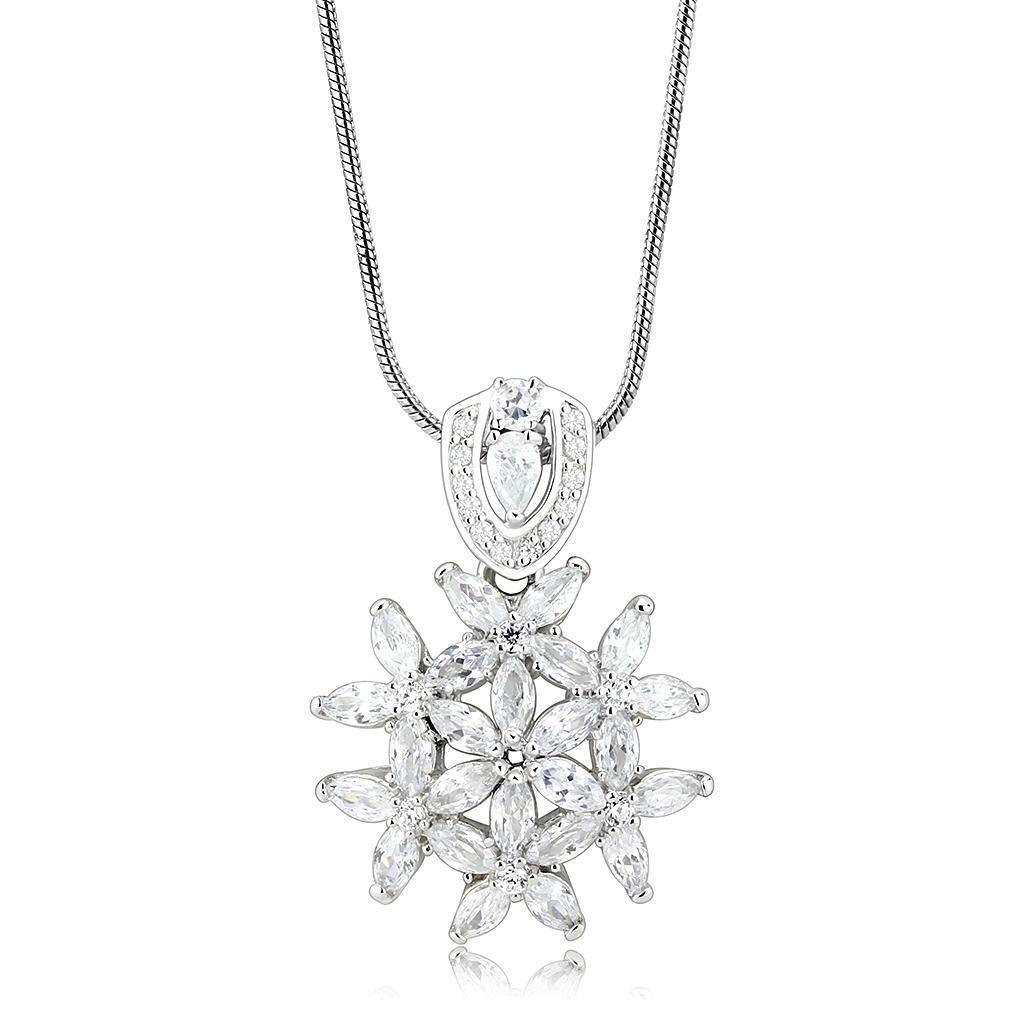 Star Snowflake Star Rhodium 925 Sterling Silver Pendant With Grade AAA CZ