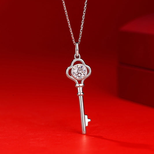 Key To My Heart Moissanite CZ Key 925 Sterling Silver Necklace