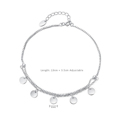 Fashion Dangle Silver Bean 925 Sterling Silver Double Layer Foot Anklet