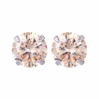 Simple CZ White 925 Sterling Silver Round Studs Earrings