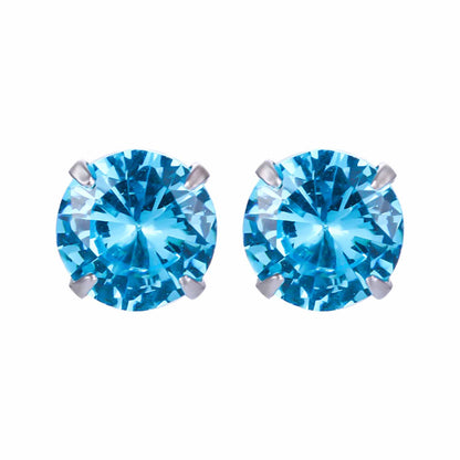 Simple CZ White 925 Sterling Silver Round Studs Earrings