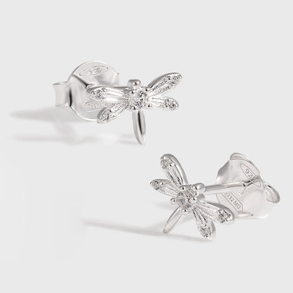 Holiday Flying CZ Dragonfly 925 Sterling Silver Stud Earrings