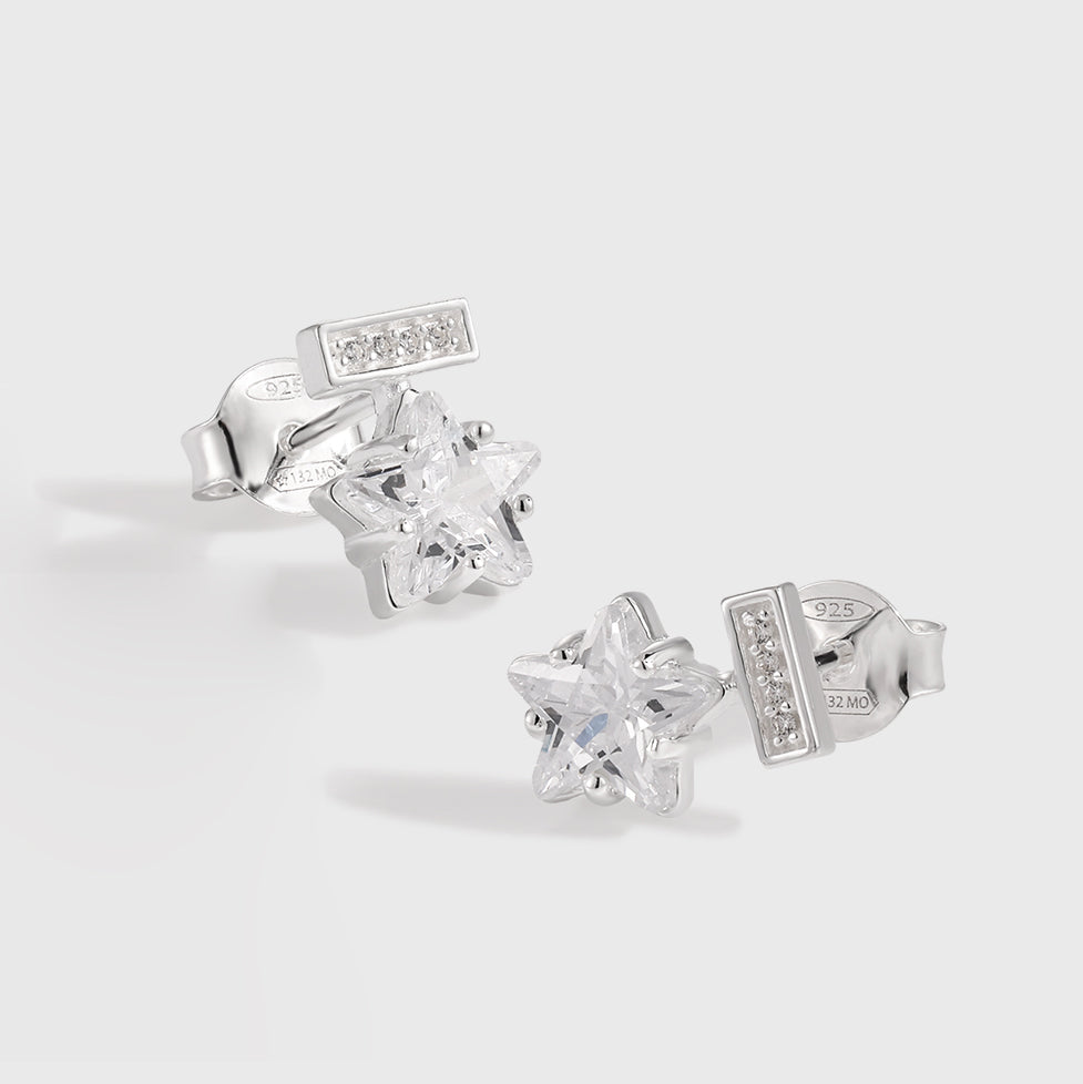 Cute Mini CZ Shining Star 925 Sterling Silver Stud Earrings